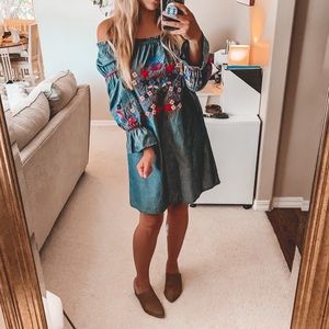 Boho jean Embroidered dress